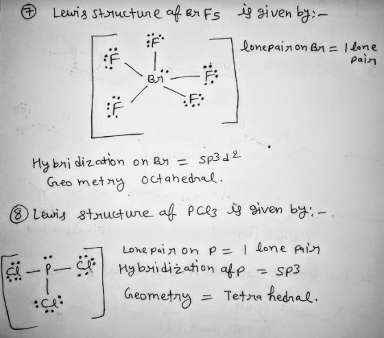 Lewis structure of Br FS is given by: - I lonepair on Br = I lone pair Bjie F Hybridization on Br = sp3d2 Geometry octahedral