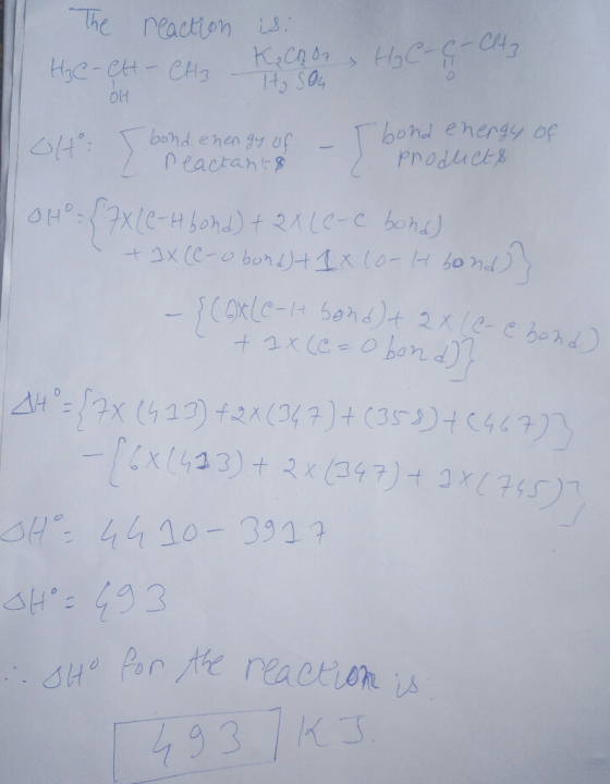 The reaction the-et- CH3 isil K. Coor, HC-G-Cty. t Son 애 OH- I bond energy of 2 reactants Ibond energy of Products OH = {7X(C