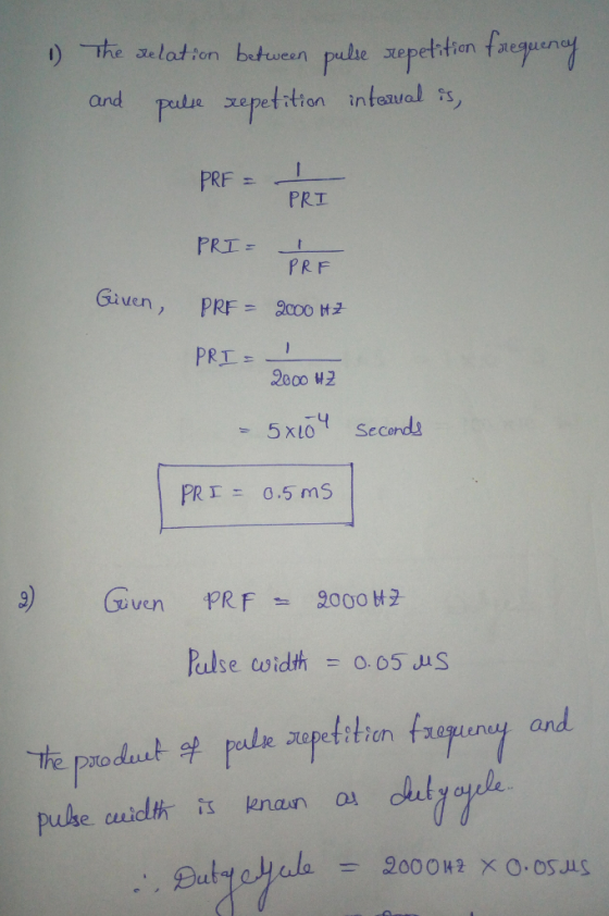 1) The selat on bitwean puhe xepelitien faequene PR工 PR F Given , PRF 2co0HE .2000 u2 PRE 0.5mS Palse. co idth = 0.05US 14