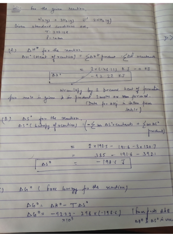 oli for the given reaction, - Nagg + 3H₂(g) ² 2N Hq g) standard conditions are T: 298.15k Palatm Given L (A) DH for the xenti