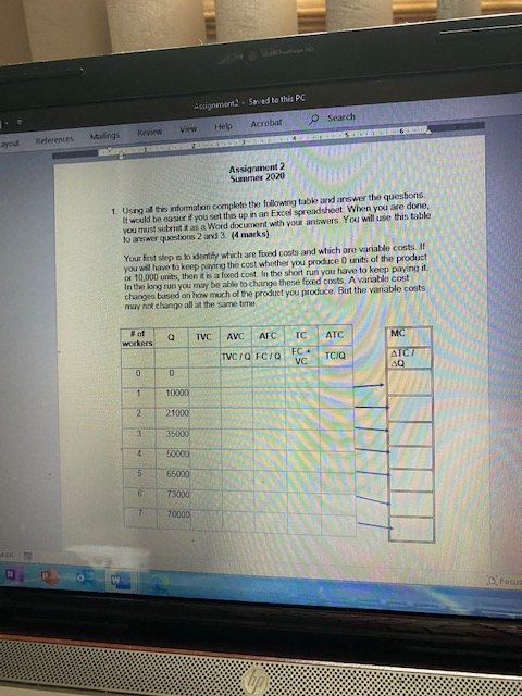 assignment. Sed to this PC Search View Help Acrobat Rerences Mailings yout Assignment 2 Summer 2020 1 Using all this informat