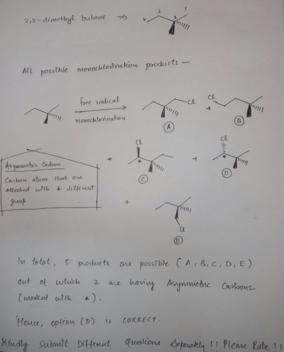 2/2-dimethyl butane AlL possible monoch lorination procu ets pee eidical Ce t Monochlorination ce Ce 1111 As ymmetnc Caabon C