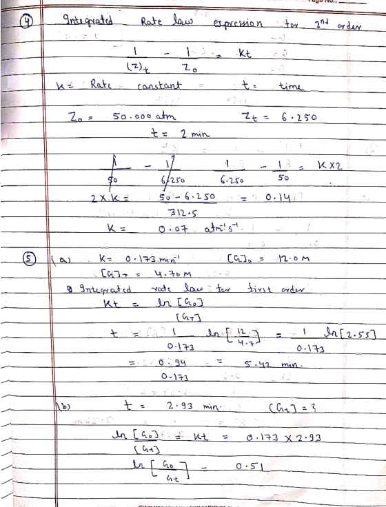 TuHe WU., Integrated Rate law expression for and order - I - iz Kt co (3)+ Zo _ __ Rate constant = t= time Ina - 20 = t = 6.2