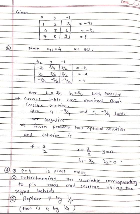 Date: Given x y -|| Ti 2 3 14 sl 6 7 8 9 - = -t =f pivot 921=4 we get, tz_y - 1-4 3/4 3/2 = -t, Hlu /4 12 = -2 L-14_-34.1-312