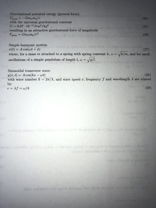 (24) Gravitational potential energy (general form): Ugree = -Gmma/r with the universal gravitational constant G = 6.67. 10-11