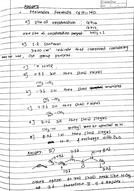 Carlin Page Date Answers Molecular__ Formula Cs Hu No. ay site of unsavourion .: CHI4 CH12 one site of onsahranion possoort.