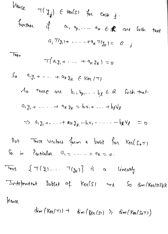 Hence Tly ;) E Karlss for each j. further if o་ ད ag, .. ak EIR are such that a, Try, it -tak Tly, e) = o Then Tlay,+ + 9K UK