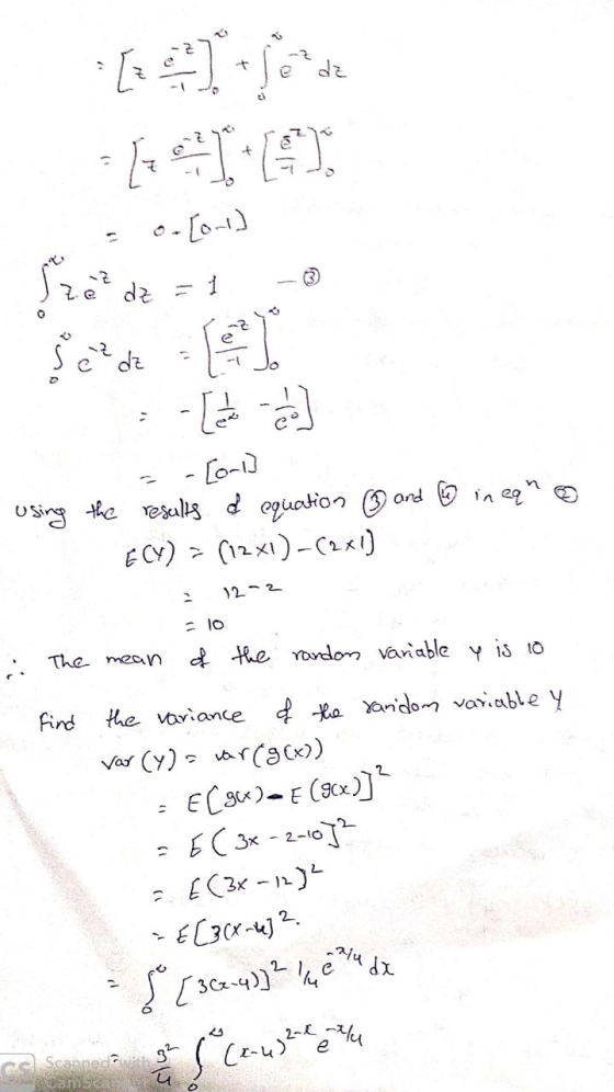 da de cde - o- USi eesuls d eguotion ondin e 12x1)-C2) E CY) 2 2 lo he Yavdom vaiable y is 1o The mean Find the vaiance a and
