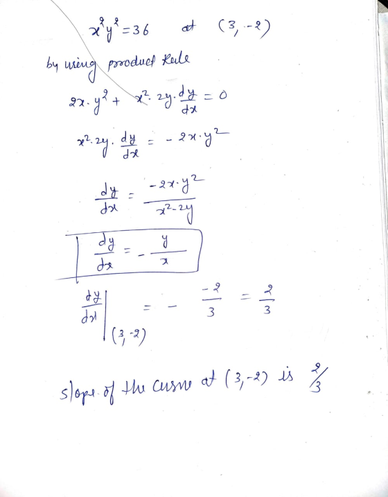 2 2 at xy (3,-2) by uring produet Kale 2 92.y?+ x 2y.dy = 0 rep x2.24 dy dal 2x:y2 he zhort- - xp 22-24 عه dy de dy dal whes