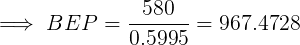 _ PED 580 = BEP = - 0.5995 = 967.4728