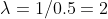 \lambda =1/0.5=2
