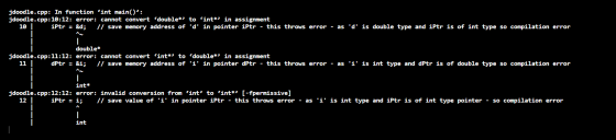 jdoodle.cpp: In function int main(): jdoodle.cpp:10:12: error: cannot convert double*) to int*) in assignment 10 iPtr = &d