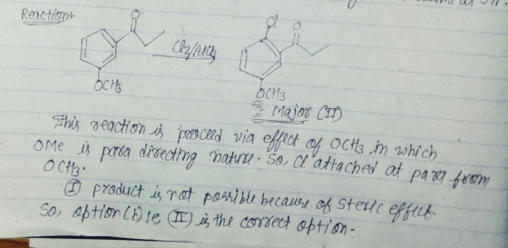 Reaction Cl2/Alche OCH OCH 1. Major (ID) This reaction is proceed via effect of OCH in which ome is parsa directing ñatinee.