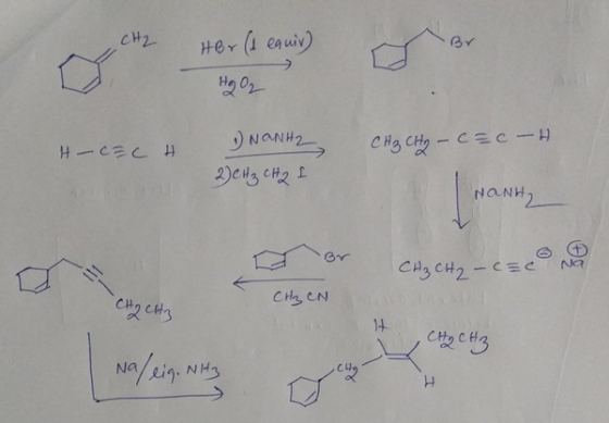 CH2 Her(1 eauiy) Br )NANH2 CH3 CH - C= c-H NANH2 CH3 CH2-C=e CHz CN 14 Cty CHz Na/eig. NH3