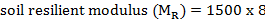 soil resilient modulus (MR) = 1500 x &