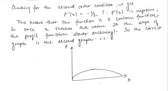 is a 24 Checking for the second order condition ger P(n) = -1/2 : p(n) Vis nefarive, This means that the function concave f