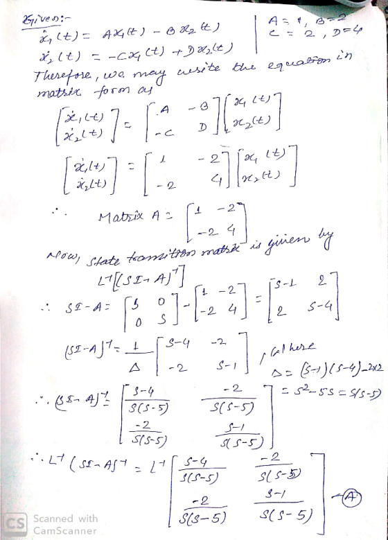 Ci ve n: t A G CE) - N ft) D t) Therefore matsir form aj may wsste th euaban in L77 be A 77 - 2 Mabzix A -2 giien NPowtate o