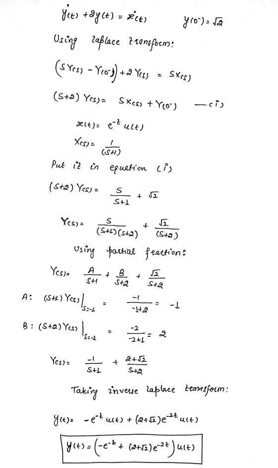 Yets +dyct) Using zaplace y 10“) meilt) Zsansform: (s Yes) - Proy) + +2 Yes) Sxes) (5+2) YCS) SXcs) + YCO“) ره - delt); ez ul