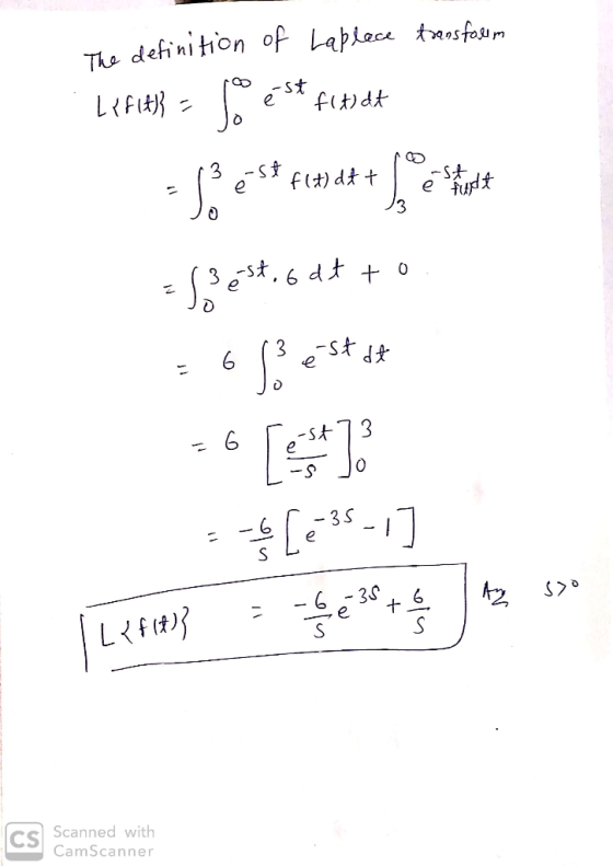 The definition of Laplace transforum Lefits = 10 est fchodt est cerdt + 5lo o test - o flt) dtt le fupt est, 6 dt to =653 est
