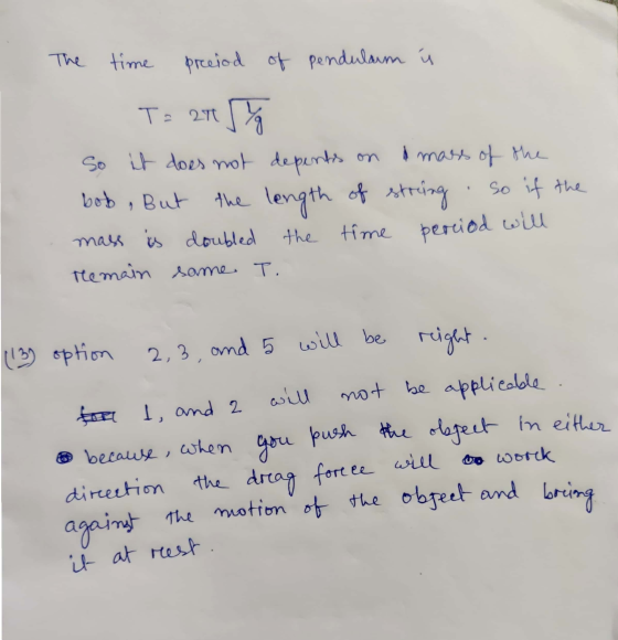 The time preefod of pendularm ý T= 20 5 So it does not depents on mass of the bob, But the length of string so if the mass is