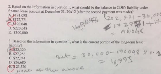 2. Based on the information in question 1, what should be the balance in CDEs liability under finance lease account at Decem