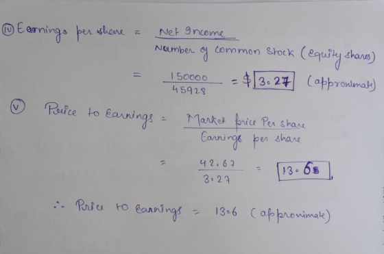 (LV Earnings per there a Net Income Nomber of common Shock (equily shares) $13.27 (appronimale) 1 50000 45928 Police to earni