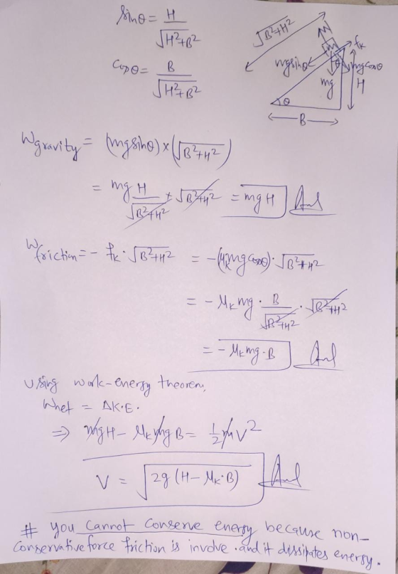 JB²H2 rigsinos JH²B² Conservative force friction is involve and it dissipates enersy. sino=H JH24B² Copo= B Inglong mg 1H Wga