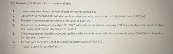 The following additional information is available, 1. 2. 3. 4. Inventories are valued at lower-of-cost-or-market using LIFO.