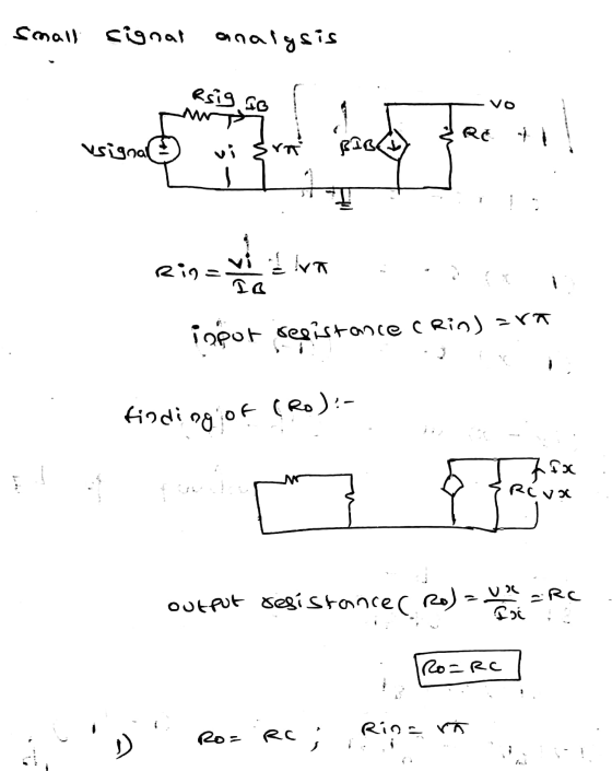 small signal analysis - Vo Vsignale) RE til vi Era BIBRA) Rig- et celeronco cain) av inpor resistance crin) ara finding of (R