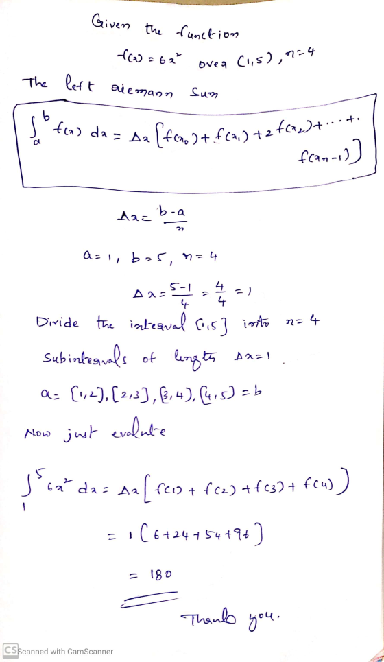 Given the function f(0 = 62 ovea (1,5) left siemann sum oven C1,5),774 The sfas das sa [fee D+ f(n) +2 fcan-1) - Aa=b-a a=1,