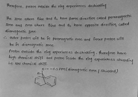 Therefore, proton outside the ring experiences deshielding The zone cohere Bind, and be have fame direction called paramagnet