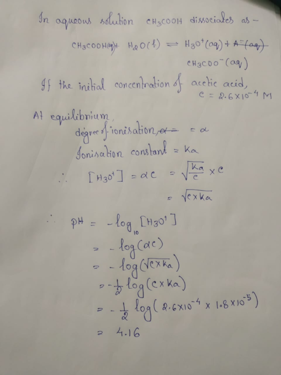 fthe niial concentrationacehic acid A eqpuiltbrien Xibnium 10 _los@c) っ Log(cx ka p 4.16