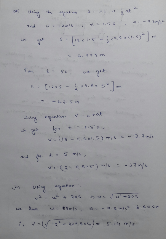ta) a using the esuahion at and u 12ms ex usin v-UQ ㅡ 9.gxi. S) m./S r- 2.7m/s using enpeastion