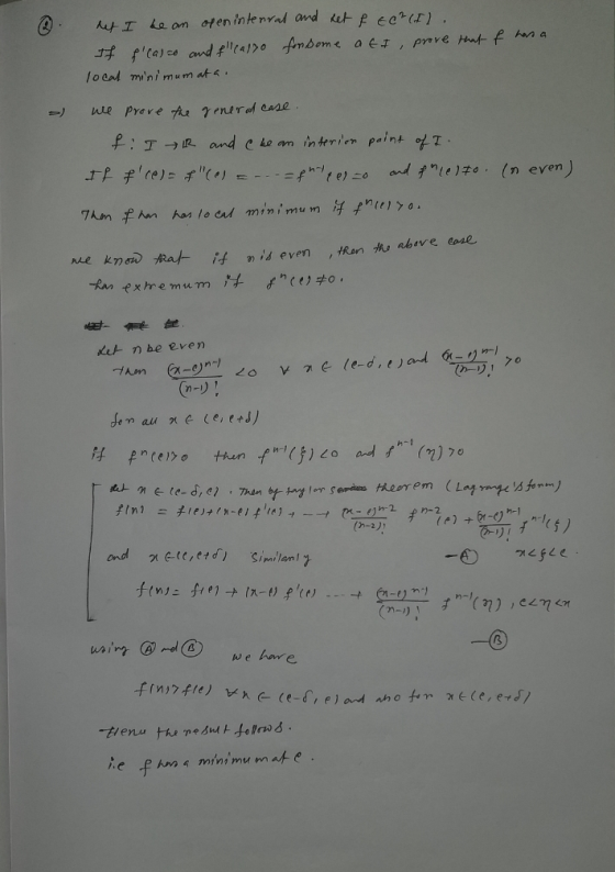 ② that f hans a det I be an open internal and net & EC²(I). If fcasco and flealso for some att prove locat minimum at a. - w
