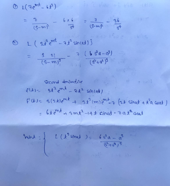 0 2(70 mt _ 64) = 7 - 6x6 = 7 – 36 0 L ( 34?emt - 7tº sincet) 3 = 3 21 – 7 (6 sa-Q) (5-m (5+ a2 13 Second derivative flt) 3t²