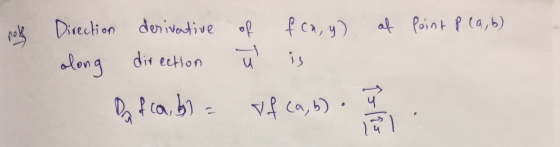 nos af point pea,b) direction Direction derivative of fca, y) olong ů is Da fca, b) = of ca,b). lal