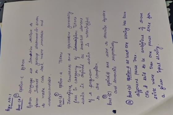 Page No.1 Rove.com Part-(Al option-c Python Python language use identation techique to foum indents to group statement in ord