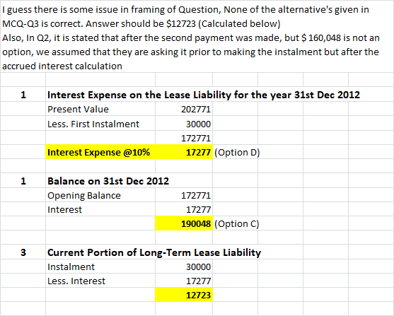 I guess there is some issue in framing of Question, None of the alternatives given in MCQ-Q3 is correct. Answer should be $1