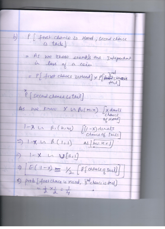 head, secad chance pl first chance is a is tails As we Chow events are Independent in toss of a coin = Pl fret chance Esthee