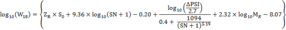 log 10 log10 (W12) = 2: * So + 9.36 x log10 (SN + 1) -0.20 +- 0.4 + APSI 2.7 +2.32 x log10 MR - 8.07 1094 (SN + 1) 5.19