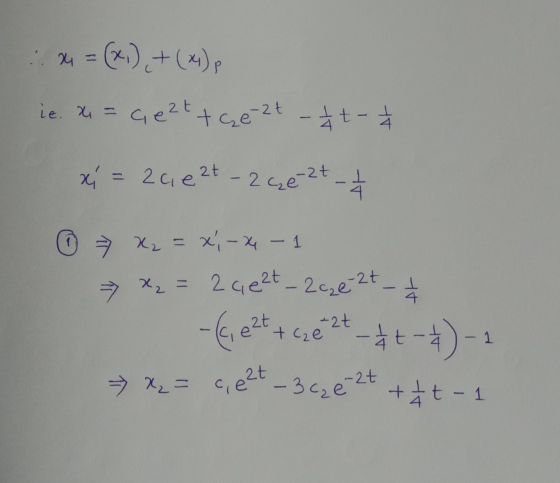 te2t x = 2cie 2t - 26e-2t. x = (x) + (x4), IT 7 x₂ = x; -x - 1 x₂ = 2 qe2t - cze 2t - - - ((, e2t + cze 2t - 1 +-&) - 2 * x2
