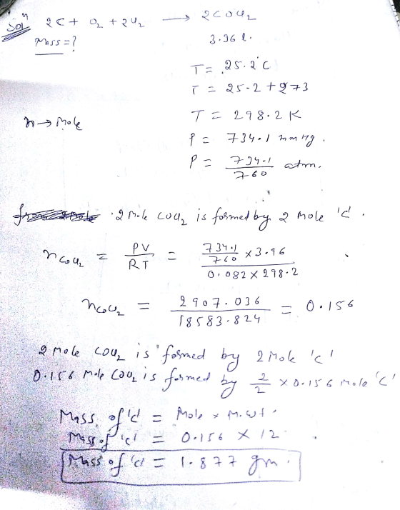 acou get a +2ų Mass=? 3.16 l. T= 25.2.c T-25-2 +973 n mole T = 2.98.2k 7 34.1 mm ng 734-1 atm. 760 franslar & mile.coa is for