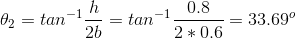 \theta_2 = tan^{-1}\frac{h}{2b}=tan^{-1}\frac{0.8}{2*0.6}=33.69 ^o