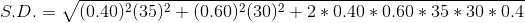 S.D.= \sqrt{(0.40)^2(35)^2+(0.60)^2(30)^2+2*0.40*0.60*35*30*0.4}