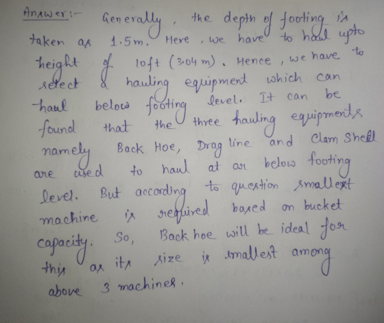 Anawer - Generally, the depth of footing in taken as 1.5m. Here, we have to haul upto height of loft (3.04 m). Hence, we have