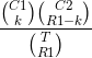 \frac{\binom{C1}{k}\binom{C2}{R1-k}}{\binom{T}{R1}}