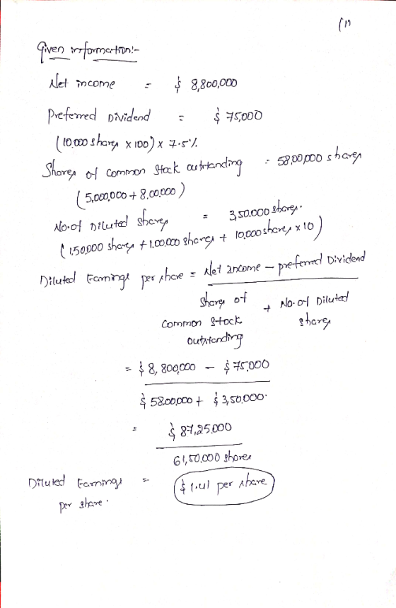 fn let ome 8,800,000 Sh ar 5como0o+ 8,000 50000 shoLooocv* sAhe alet arcome -pe-fed Dividend o-f No. 어 Dilute ghc Common -toc