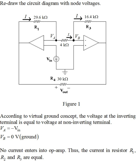 Re-draw the circuit diagram with node voltages. 1 29.6 k 2 16.4 k 2 R3 WWW 4 k2 R4 30k12 sout Figure 1 According to virtual g