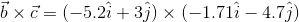 c= (-52i + 3j) × (-1.71 i-4.77)