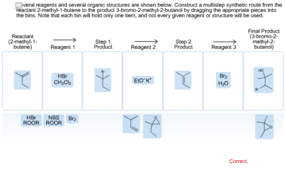 ral reagents and several organic structures are shown below. Construct a multistep synthetic route from the eactant 2-methyl-